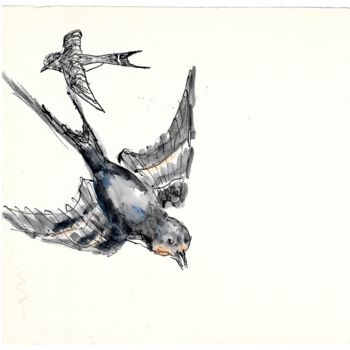 Malerei mit dem Titel "Schwalben im Flug" von Gallery Schöneweide, Original-Kunstwerk, Aquarell