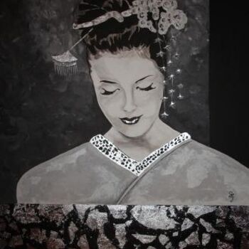 绘画 标题为“Geisha noir et arge…” 由Stéphanie Gallier, 原创艺术品, 油