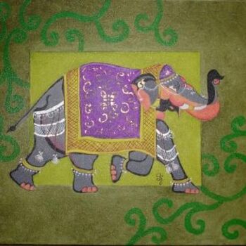 绘画 标题为“Eléphant indien” 由Stéphanie Gallier, 原创艺术品, 油