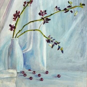 Painting titled "Flowers on White" by Galust Mkhitaryan, Original Artwork, Oil
