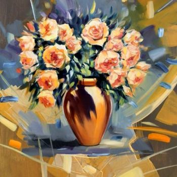 Painting titled "Roses in vase" by Galya Bukova, Original Artwork