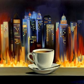 Painting titled ""Night coffee"" by Galya Bukova, Original Artwork