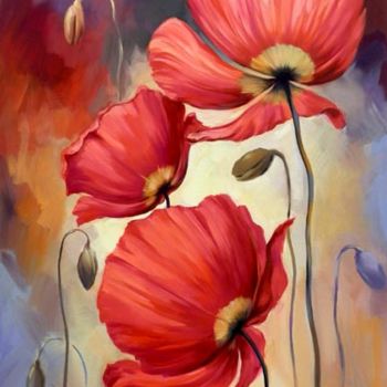 Painting titled ""Poppies II"" by Galya Bukova, Original Artwork