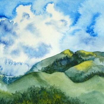 Painting titled "Carpathian Mountains" by Galyna Maikovych, Original Artwork, Watercolor