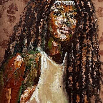 Картина под названием "Cowrie goddess II" - Ganiyat Abdulazeez, Подлинное произведение искусства, Масло