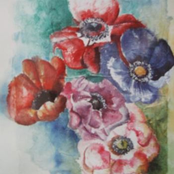 Painting titled "Fleurs de papier" by Isabelle Fournier Perdrix, Original Artwork