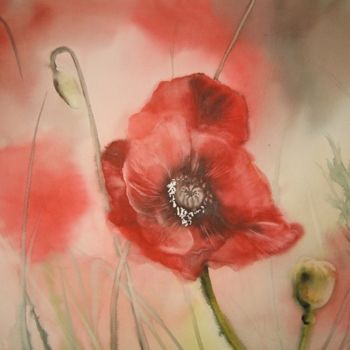Painting titled "Gracile coquelicot" by Isabelle Fournier Perdrix, Original Artwork