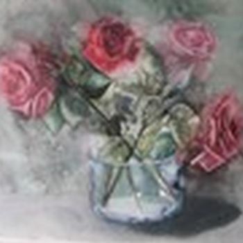 Ζωγραφική με τίτλο "Quelques roses..." από Isabelle Fournier Perdrix, Αυθεντικά έργα τέχνης