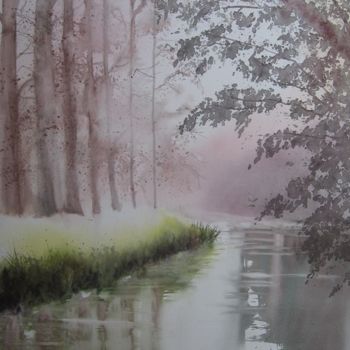 Peinture intitulée "Brume sur la rivière" par Isabelle Fournier Perdrix, Œuvre d'art originale
