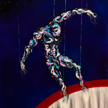 Schilderij getiteld "Suspended man" door Elodie Bedon (Garance Be.), Origineel Kunstwerk, Olie