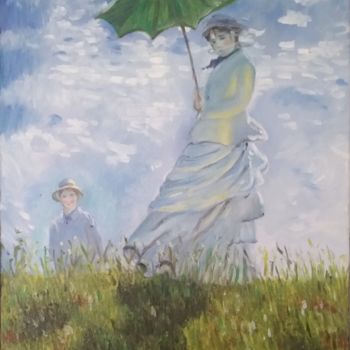 Картина под названием "Femme à l'ombrelle,…" - Elodie Bedon (Garance Be.), Подлинное произведение искусства, Масло