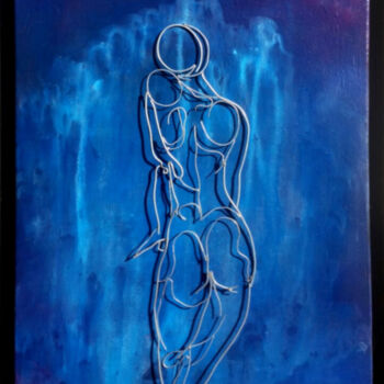Painting titled "Nu.e de dos" by Elodie Bedon (Garance Be.), Original Artwork, Wire Mounted on Wood Panel