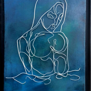 Peinture intitulée "Sorcière dans le ba…" par Elodie Bedon (Garance Be.), Œuvre d'art originale, Fil de fer Monté sur Pannea…