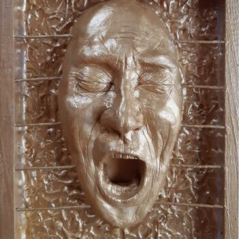 Sculpture titled "Cage dorée" by Elodie Bedon (Garance Be.), Original Artwork, Clay Mounted on Wood Stretcher frame