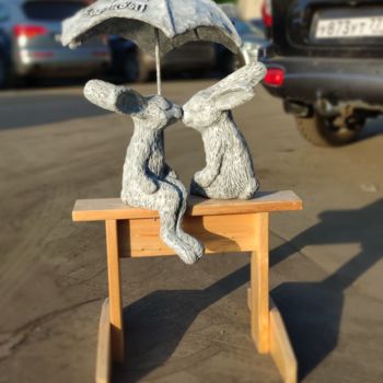 Sculpture titled "Licked hares" by Ilia Solovev, Original Artwork, Resin
