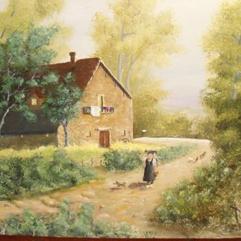 Schilderij getiteld "Casa di campagna" door T.Vante, Origineel Kunstwerk, Olie