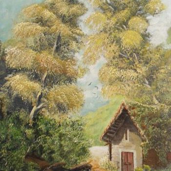 Malerei mit dem Titel "Casetta sullo stagno" von T.Vante, Original-Kunstwerk, Öl