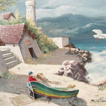 Pittura intitolato "Il pescatore" da T.Vante, Opera d'arte originale, Olio