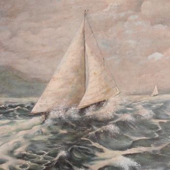 Pittura intitolato "Vele sul mare" da T.Vante, Opera d'arte originale, Olio