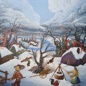 Pittura intitolato "paesaggio invernale" da T.Vante, Opera d'arte originale, Olio