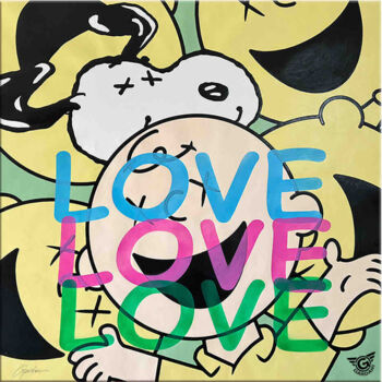 「Snoopy i love u lot…」というタイトルの絵画 Gardaniによって, オリジナルのアートワーク, アクリル ウッドストレッチャーフレームにマウント