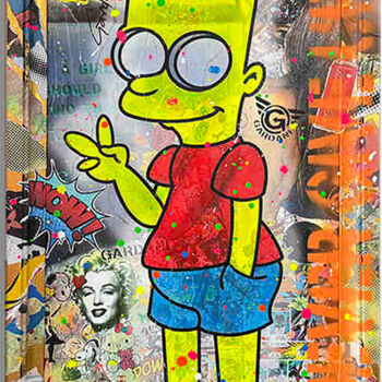Painting titled "Bart Peace & Love M…" by Gardani, Original Artwork, Acrylic Mounted on Wood Stretcher frame