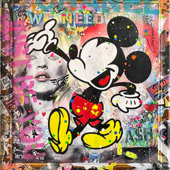 Painting titled "Mickey Floats Away" by Gardani, Original Artwork, Acrylic Mounted on Wood Stretcher frame