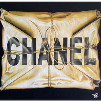 Painting titled "Wrapped with Chanel…" by Gardani, Original Artwork, Oil Mounted on Wood Stretcher frame
