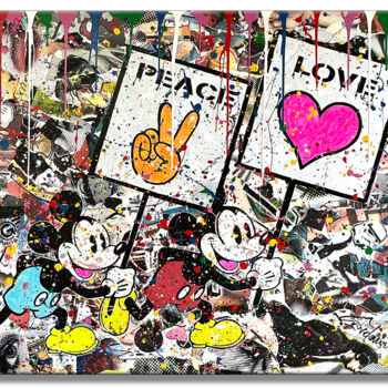 Painting titled "Peace Love 33" by Gardani, Original Artwork, Acrylic Mounted on Wood Stretcher frame