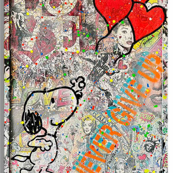 Pittura intitolato "Snoopy Love" da Gardani, Opera d'arte originale, Acrilico Montato su Telaio per barella in legno