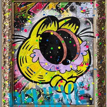 Schilderij getiteld "Garfield Opinion" door Gardani, Origineel Kunstwerk, Acryl Gemonteerd op Frame voor houten brancard
