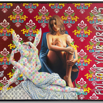 Malarstwo zatytułowany „Cupid’s Kiss” autorstwa Gardani, Oryginalna praca, Olej Zamontowany na Drewniana rama noszy