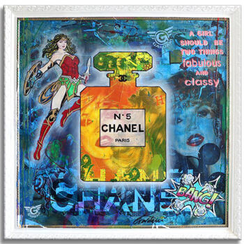 Schilderij getiteld "Kate Moss Chanel -…" door Gardani, Origineel Kunstwerk, Olie Gemonteerd op Frame voor houten brancard