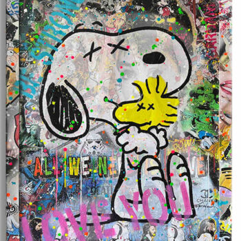 Painting titled "Snoopy Always be Fr…" by Gardani, Original Artwork, Acrylic Mounted on Wood Stretcher frame