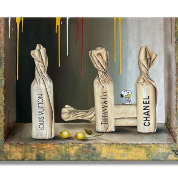 "Luxury Bottles" başlıklı Tablo Gardani tarafından, Orijinal sanat, Petrol Ahşap Sedye çerçevesi üzerine monte edilmiş