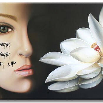 Painting titled "Never Give Up" by Gardani, Original Artwork, Oil Mounted on Wood Stretcher frame