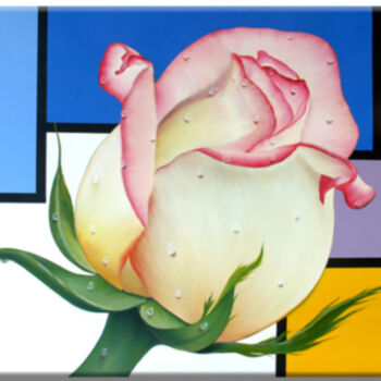 Painting titled "Modrian Flower" by Gardani, Original Artwork, Oil Mounted on Wood Stretcher frame