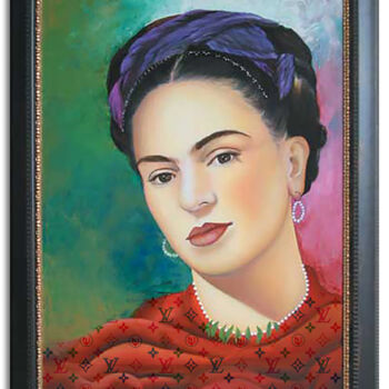 Painting titled "Frida Kahlo Passion" by Gardani, Original Artwork, Oil Mounted on Wood Stretcher frame