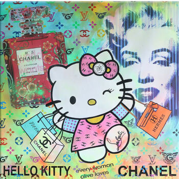 Peinture intitulée "Hello Kitty Chanel" par Gardani, Œuvre d'art originale, Acrylique Monté sur Châssis en bois