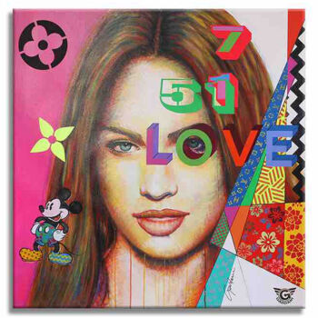Schilderij getiteld "Love Megan Fox" door Gardani, Origineel Kunstwerk, Olie Gemonteerd op Frame voor houten brancard
