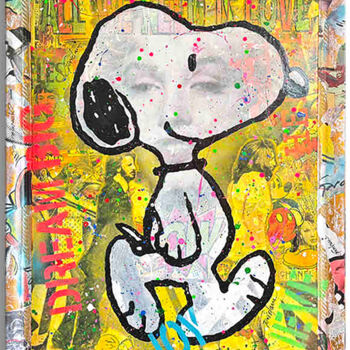 Schilderij getiteld "About Snoopy" door Gardani, Origineel Kunstwerk, Acryl Gemonteerd op Frame voor houten brancard