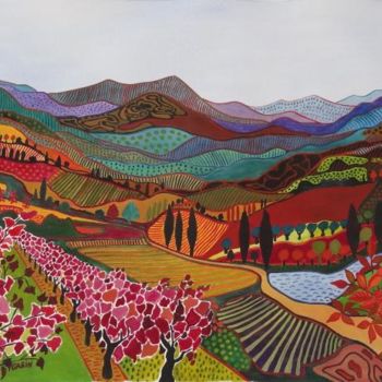 Peinture intitulée "Les vignes d'automne" par Michèle Garin, Œuvre d'art originale