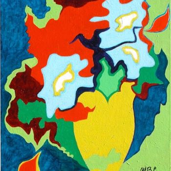 Pintura titulada "Trois fleurs bleues" por Michèle-B. Garinois, Obra de arte original