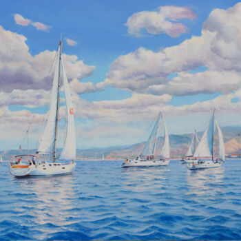 Painting titled "Seascape 30" by Garry Arzumanyan, Original Artwork, Oil Mounted on Wood Stretcher frame