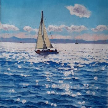 Painting titled "Sunny day 05" by Garry Arzumanyan, Original Artwork, Oil Mounted on Wood Stretcher frame