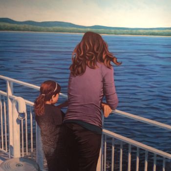Painting titled "Ferry to Oka" by Gary, Original Artwork