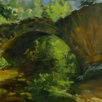 Schilderij getiteld "Pont sur l'Aiguebrun" door Laurence Gasior, Origineel Kunstwerk, Olie