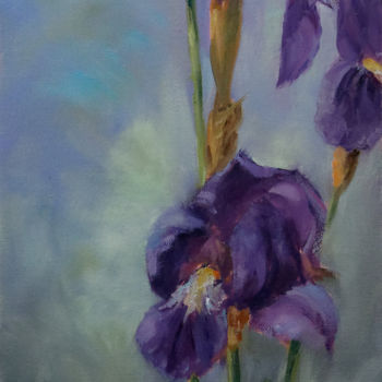 Painting titled "Les iris" by Laurence Gasior, Original Artwork, Oil