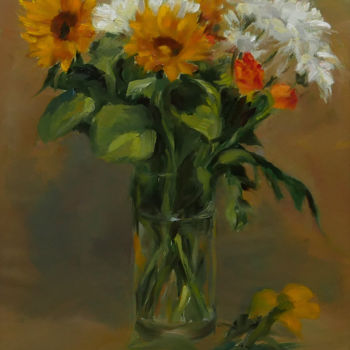 Painting titled "Tournesols et margu…" by Laurence Gasior, Original Artwork, Oil