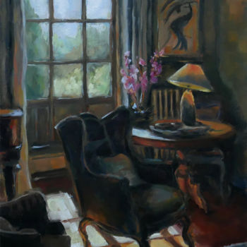 Картина под названием "Le fauteuil à oreil…" - Laurence Gasior, Подлинное произведение искусства, Масло Установлен на Деревя…